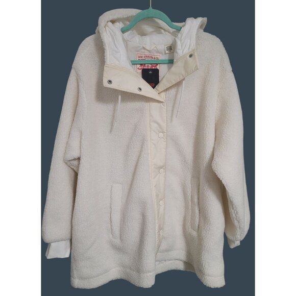 Levi's Jackets & Blazers - Levis XL Cream Sherpa Fleece Jacket With Snap Buttons & Hood. NWT Retail $148